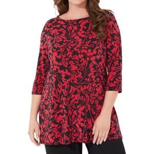 NWOT‎ Catherines Women's Plus Size Anywear Tunic 3X 26/28W Red Black Floral